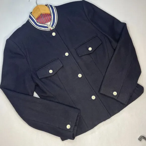 ~ Vintage RARE Armani Jeans Med Wool Military Jacket HTF Women's Button Up Lined - Picture 1 of 14